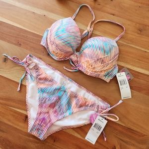 NWT Raisins tribal print multi color bikini set push-up underwire XL/L